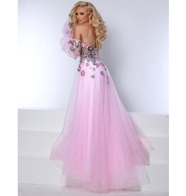 Strapless floral sequin ballgown w/detachable sleeves 24357