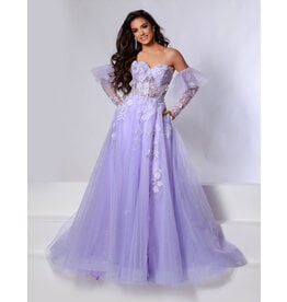 Strapless lace bodice tulle ballgown w/detachable sleeves 24751