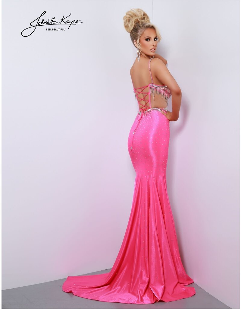 Rhinestone fringe bodice fitted gown 2876