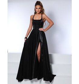 SCOOP NECK SATIN A-LINE W/ SLIT 24160