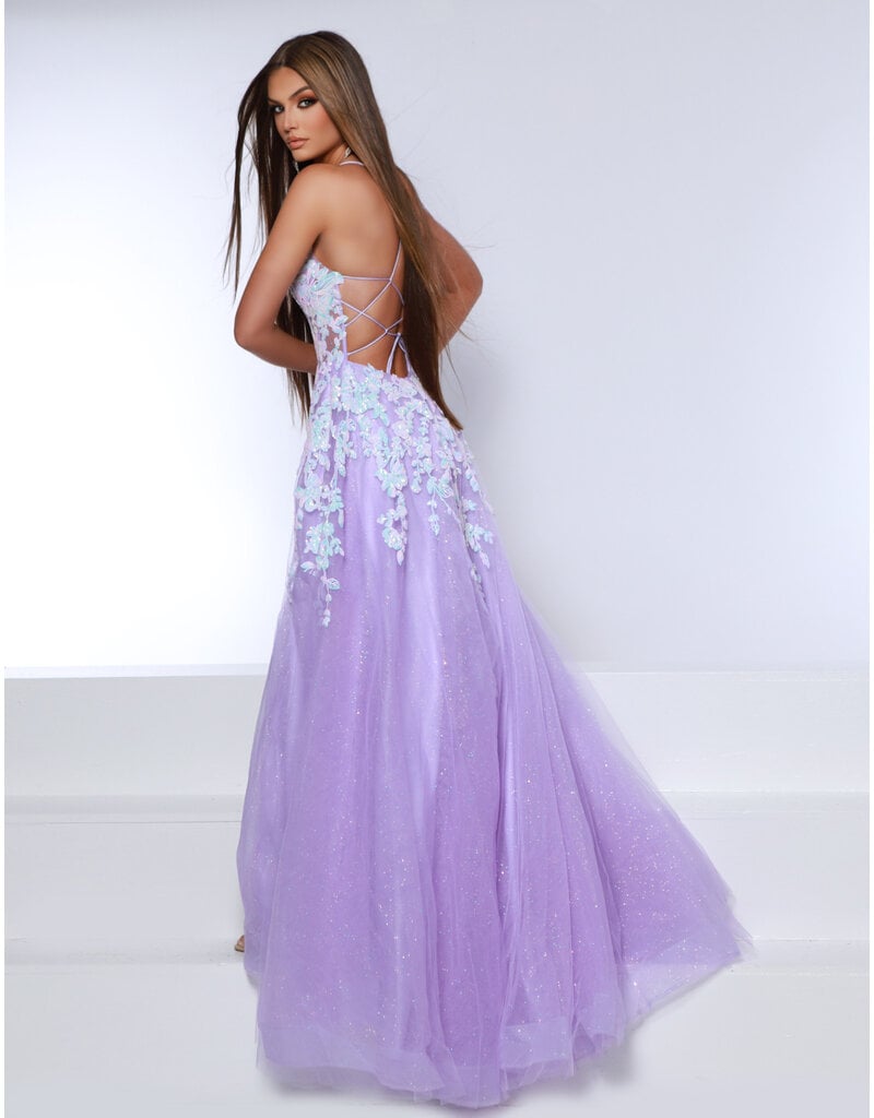 LACE UP TULLE BALLGOWN W/ SLIT 24334