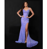 RUCHED SEQUIN FITTED GOWN W/ SLIT 24234
