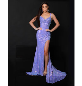 RUCHED SEQUIN FITTED GOWN W/ SLIT 24234