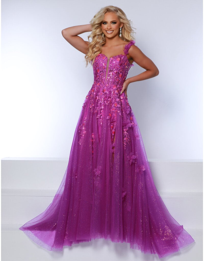 TULLE BALLGOWN W/ SLIT AND DETACHABLE STRAPS 24288
