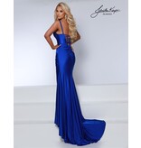 Stretch jersey corset gown w/rhinestone rouched hip 2858
