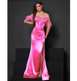 Off the shoulder feather fitted corset back gown 23210