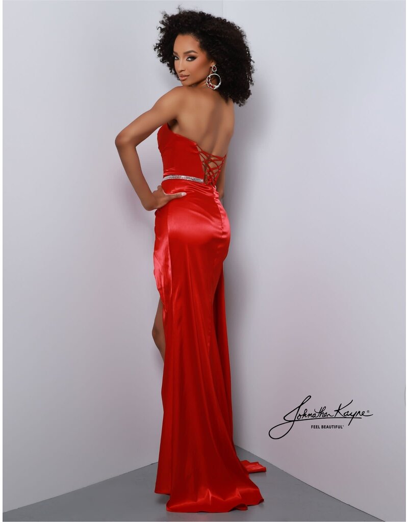 Strapless rouched stretch satin fitted gown 2914