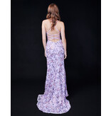 Spaghetti strap beaded floral print gown 2372