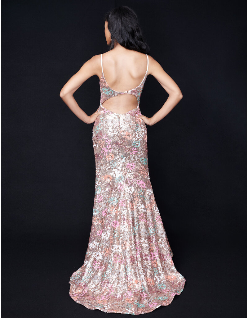Sequin floral fitted gown 2393