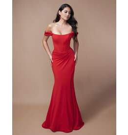 Off the shoulder corset jersey fitted gown 2398