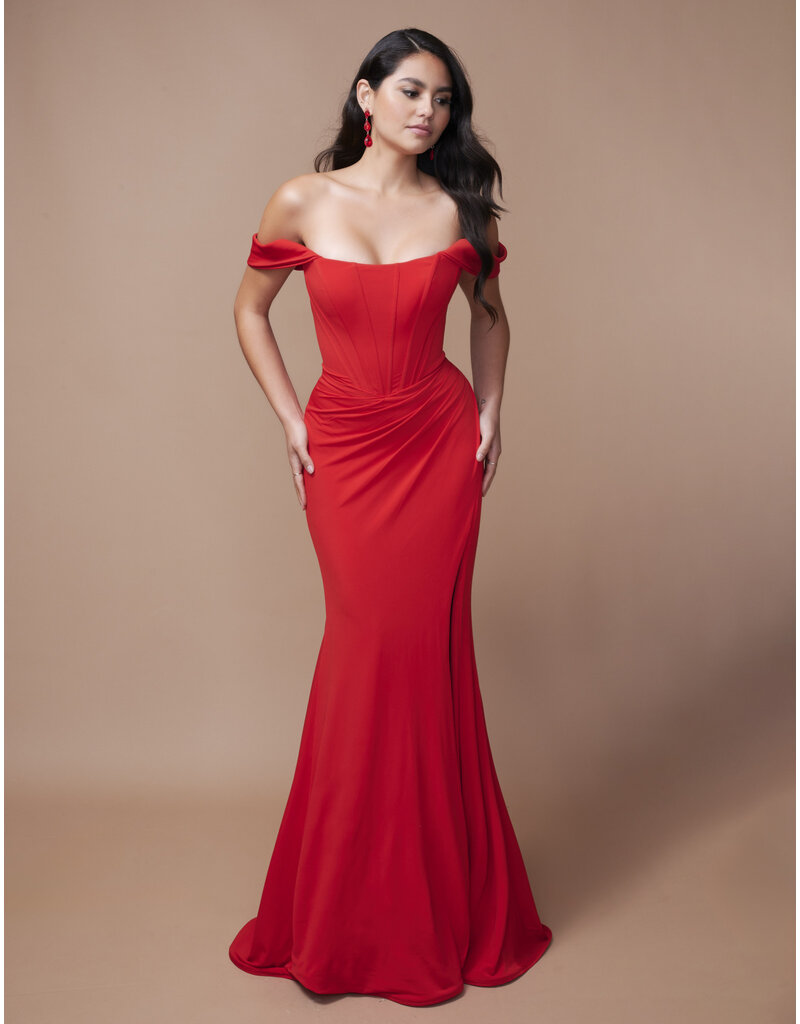 Off the shoulder corset jersey fitted gown 2398