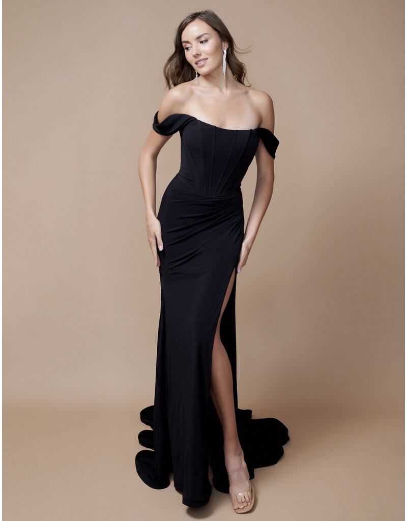 Off the shoulder corset jersey fitted gown 2398