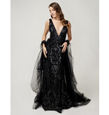 Tank sequin fitted v-neck gown w/cape 8224
