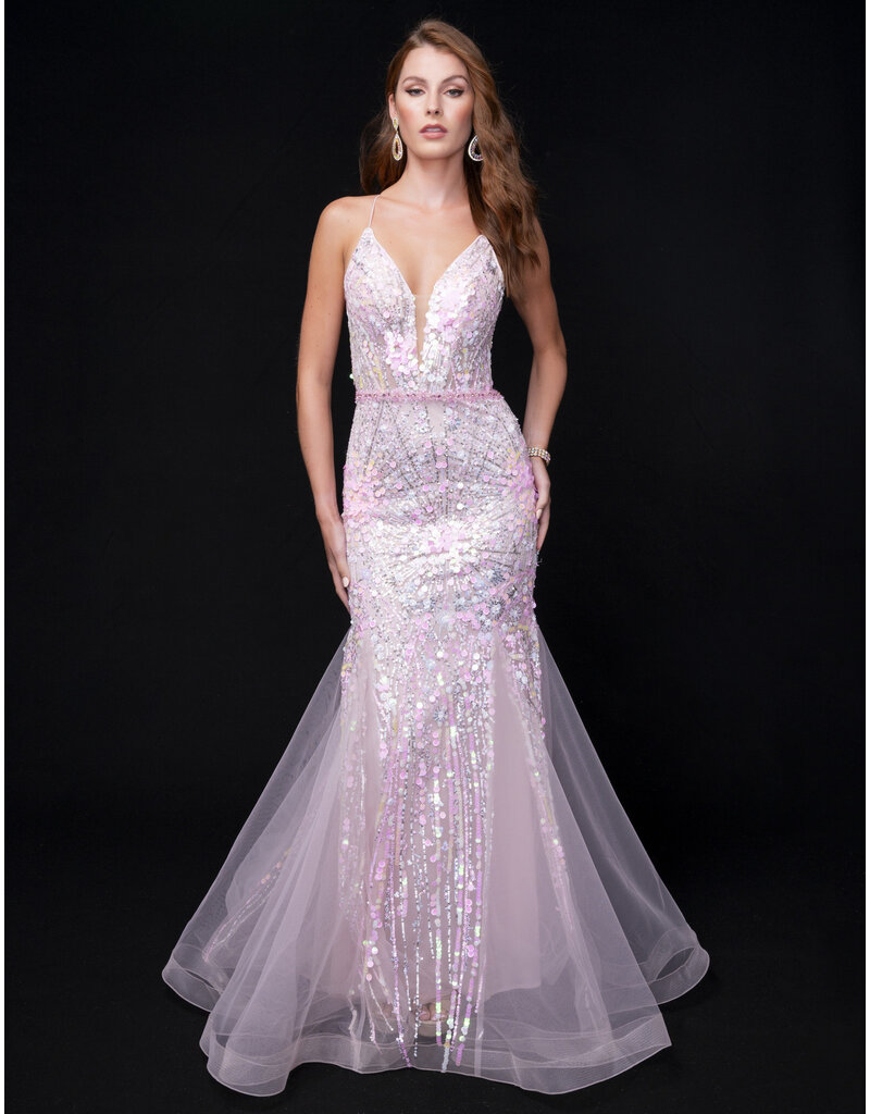 Spaghetti strap sequin fitted mermaid gown 8232