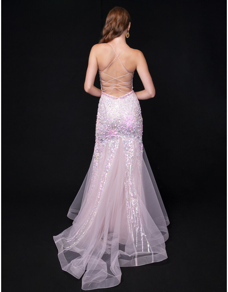 Spaghetti strap sequin fitted mermaid gown 8232