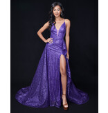 Spaghetti strap lace up back fitted gown w/waist cape 8250