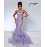 Beaded spaghetti strap ruffle mermaid gown DKS1