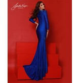 High neck long sleeve beaded jersey fitted gown 2817