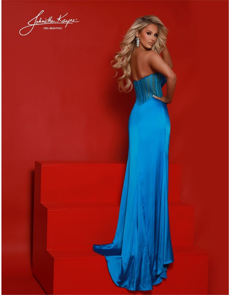 Strapless beaded bodice rouched waist fitted gown 2842