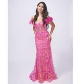 Sequin corset bodice feather tank fitted mermaid gown 1556