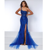 One shoulder lace sequin mermaid gown w/leg slit 24233