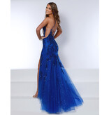 One shoulder lace sequin mermaid gown w/leg slit 24233