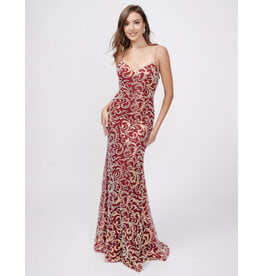 Sequin fitted spaghetti strap gown 3256