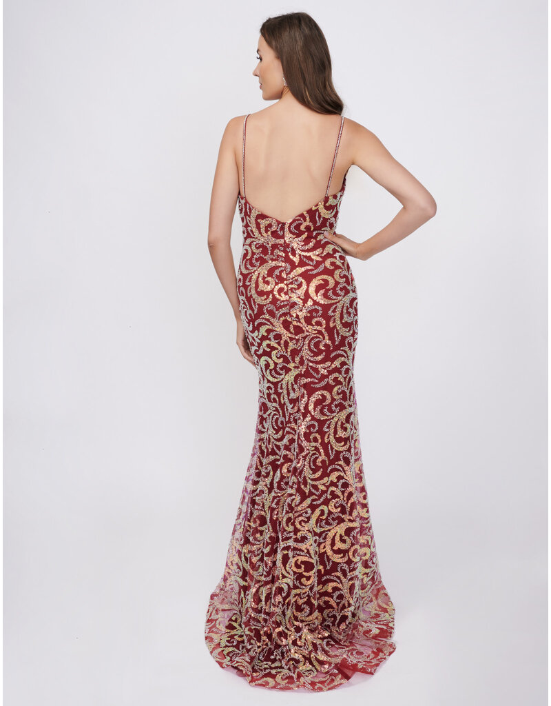 Sequin fitted spaghetti strap gown 3256