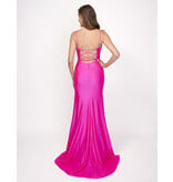 Beaded spaghetti strap fitted glitter jersey gown 4411
