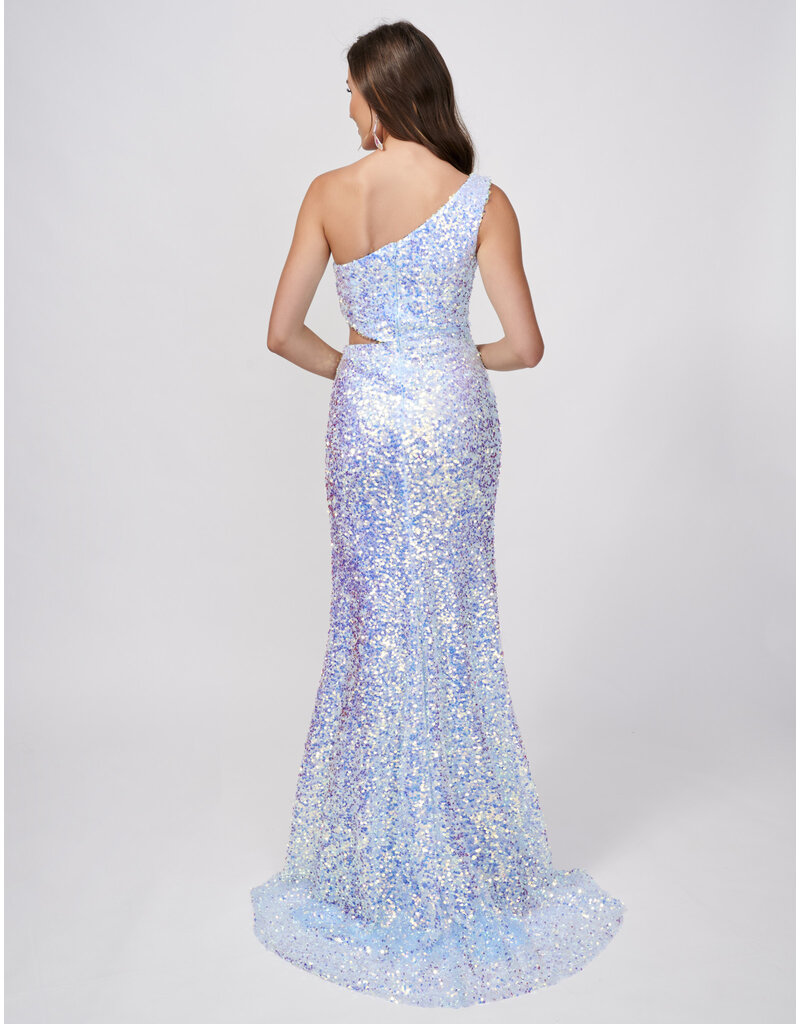One shoulder sequin fitted gown w/cut out 4413