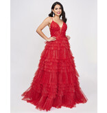 Beaded lace bodice w/tulle ruffle ballgown skirt 8252