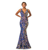 Tank strap fitted v-neck full sequin gown 2106