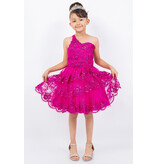 One shoulder ruffle short tulle gown 5132X