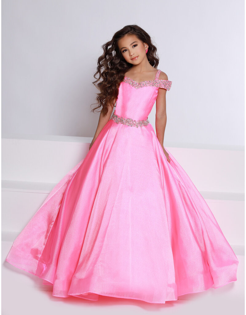 OFF SHOULDER BALLGOWN W/ BEADED WAIST & NECKLINE G1274