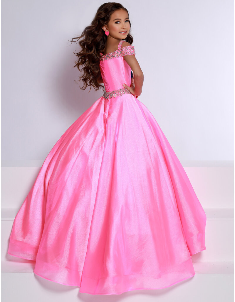OFF SHOULDER BALLGOWN W/ BEADED WAIST & NECKLINE G1274