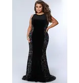 High neck sequin/jersey fitted gown JK2318
