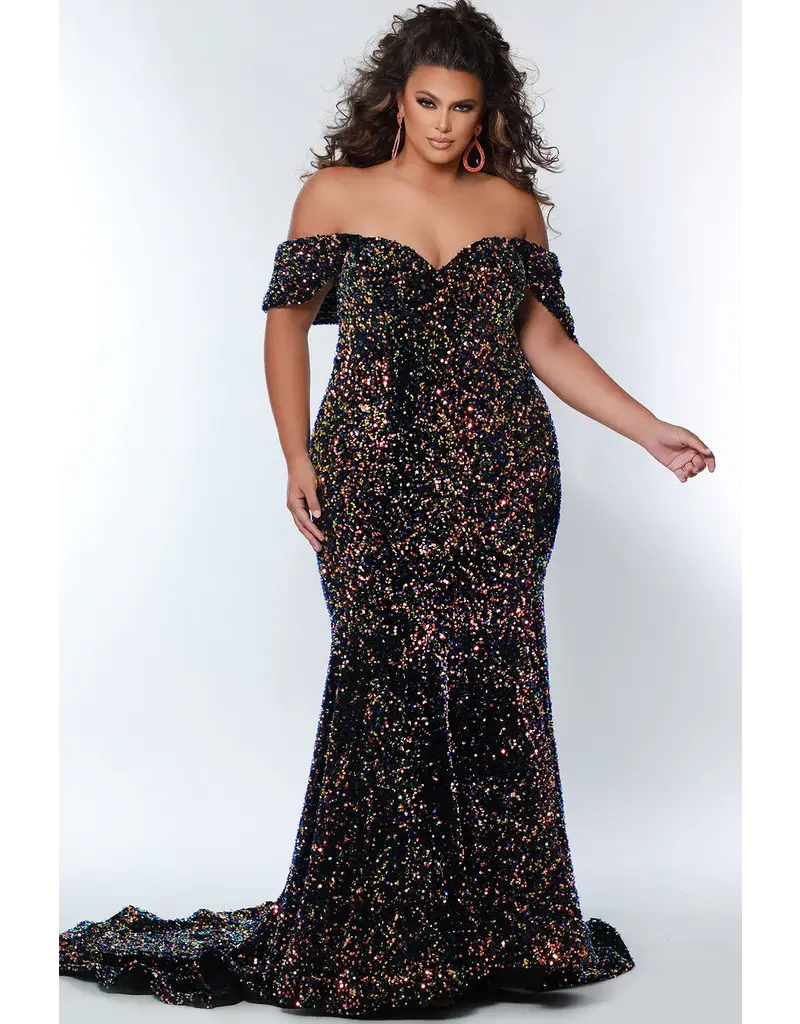 Off the shoulder sequin fitted mermaid gown JK2313