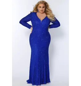 Long sleeve bead lace fitted gown JK2104