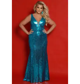 Sequin tank v-neck fitted gown JK2405