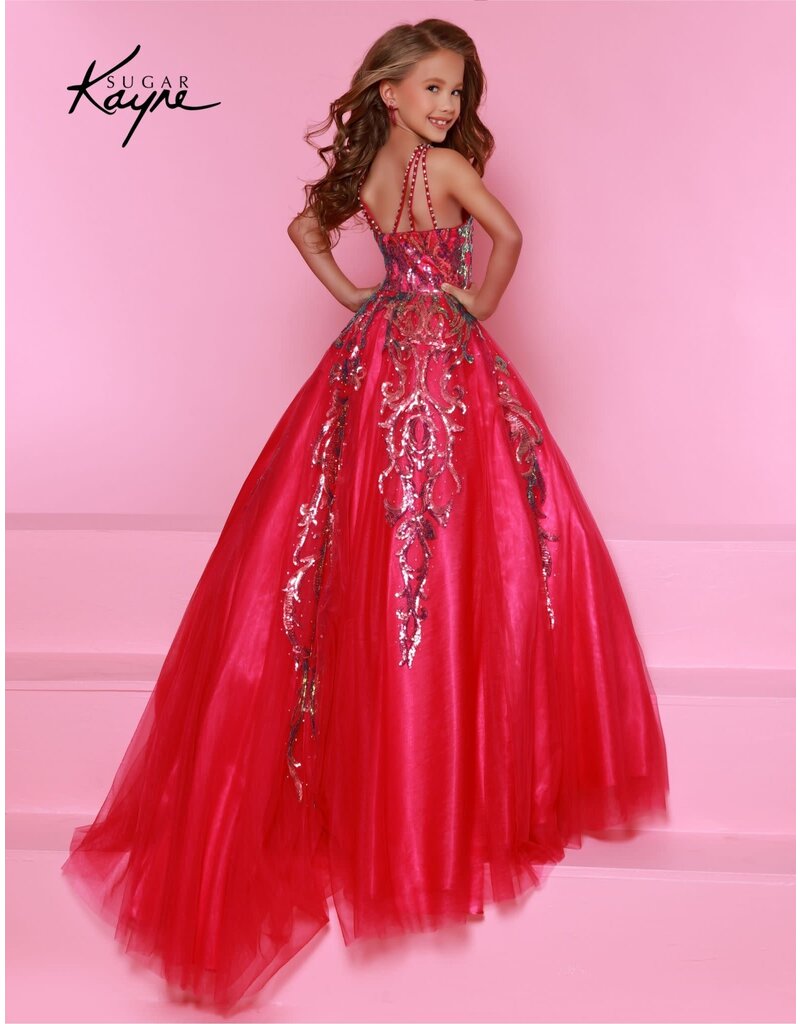 Sugar Kayne High neck sequin tulle a-line gown C344