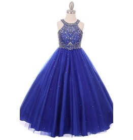 Halterneck jeweled top long gown 5027