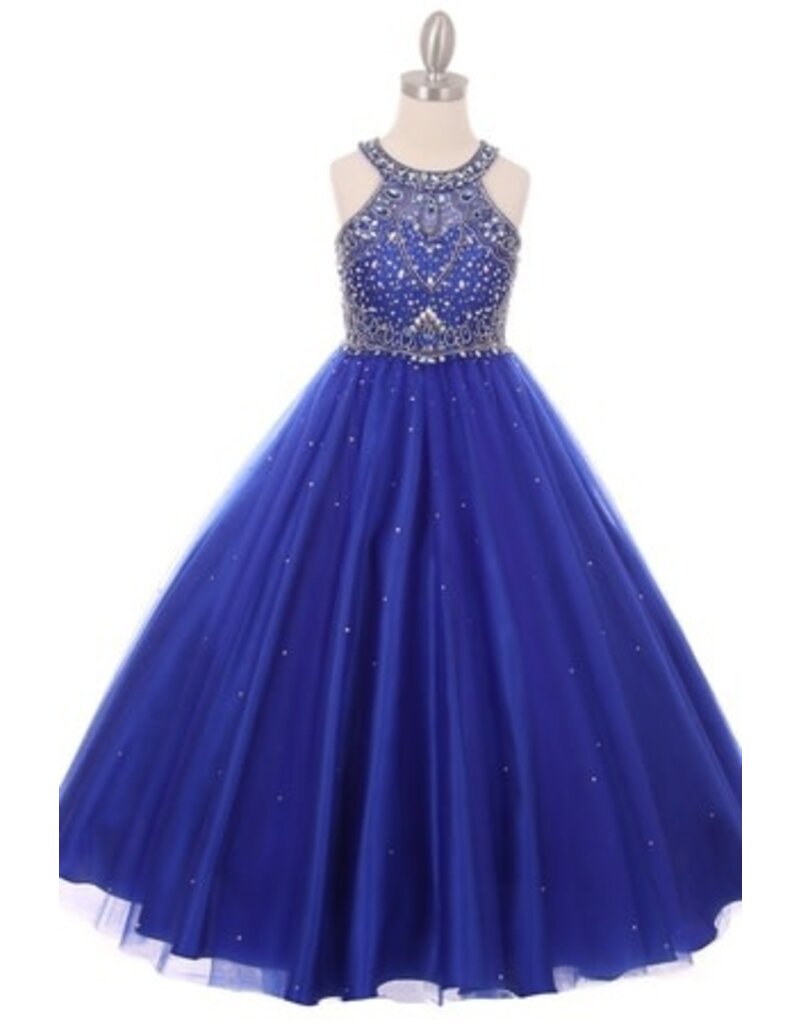 Halterneck jeweled top long gown 5027