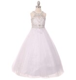 Halterneck jeweled top long gown 5027