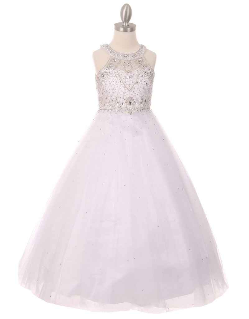 Halterneck jeweled top long gown 5027