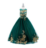 Gold applique long tulle dress 5118