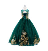 Gold applique long tulle dress 5118