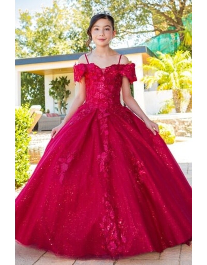 Off shoulder 3D flower Quince dress 8045