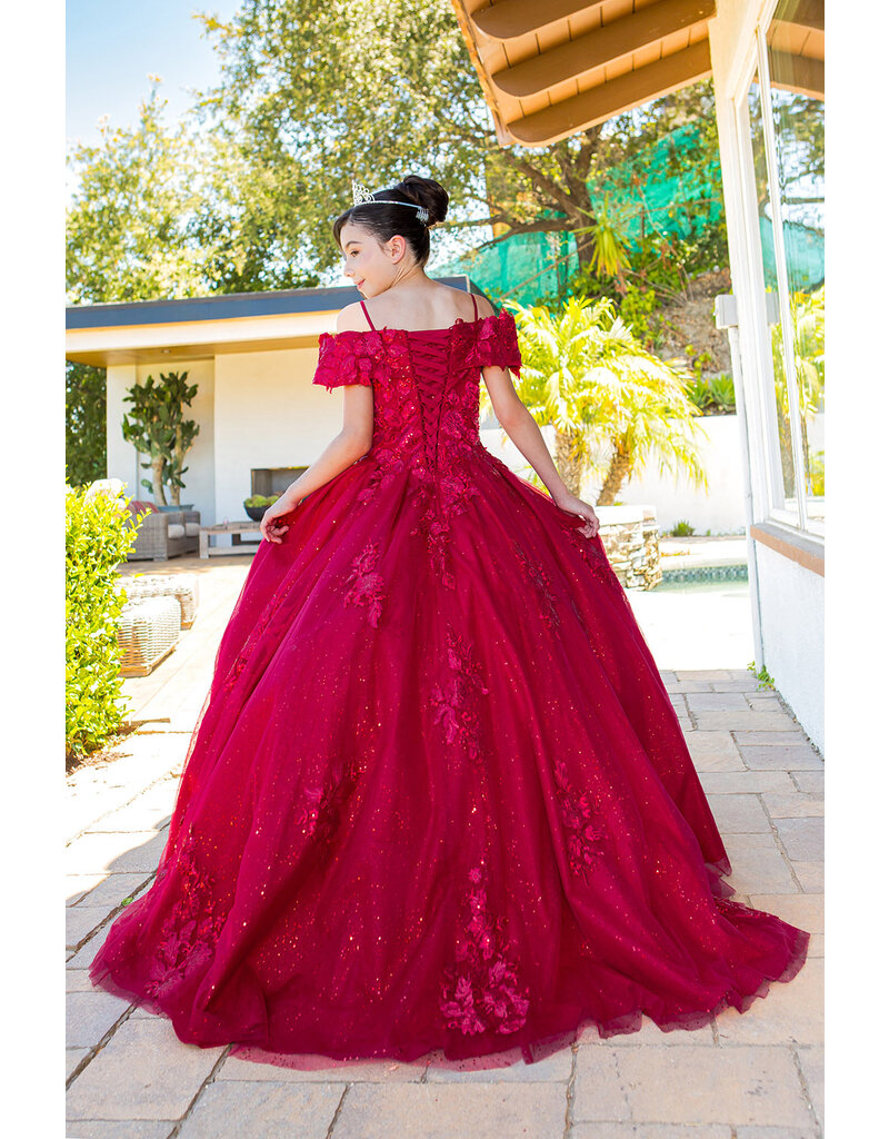Off shoulder 3D flower Quince dress 8045