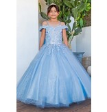 Sequined top tulle bottom long gown 8062