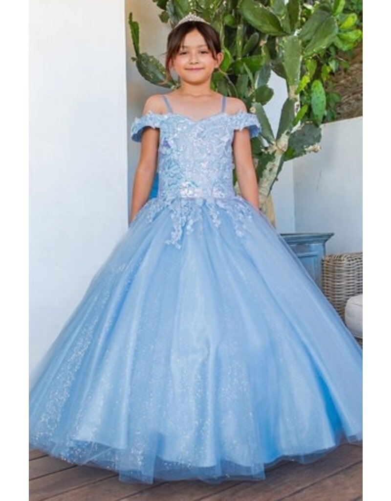 Sequined top tulle bottom long gown 8062